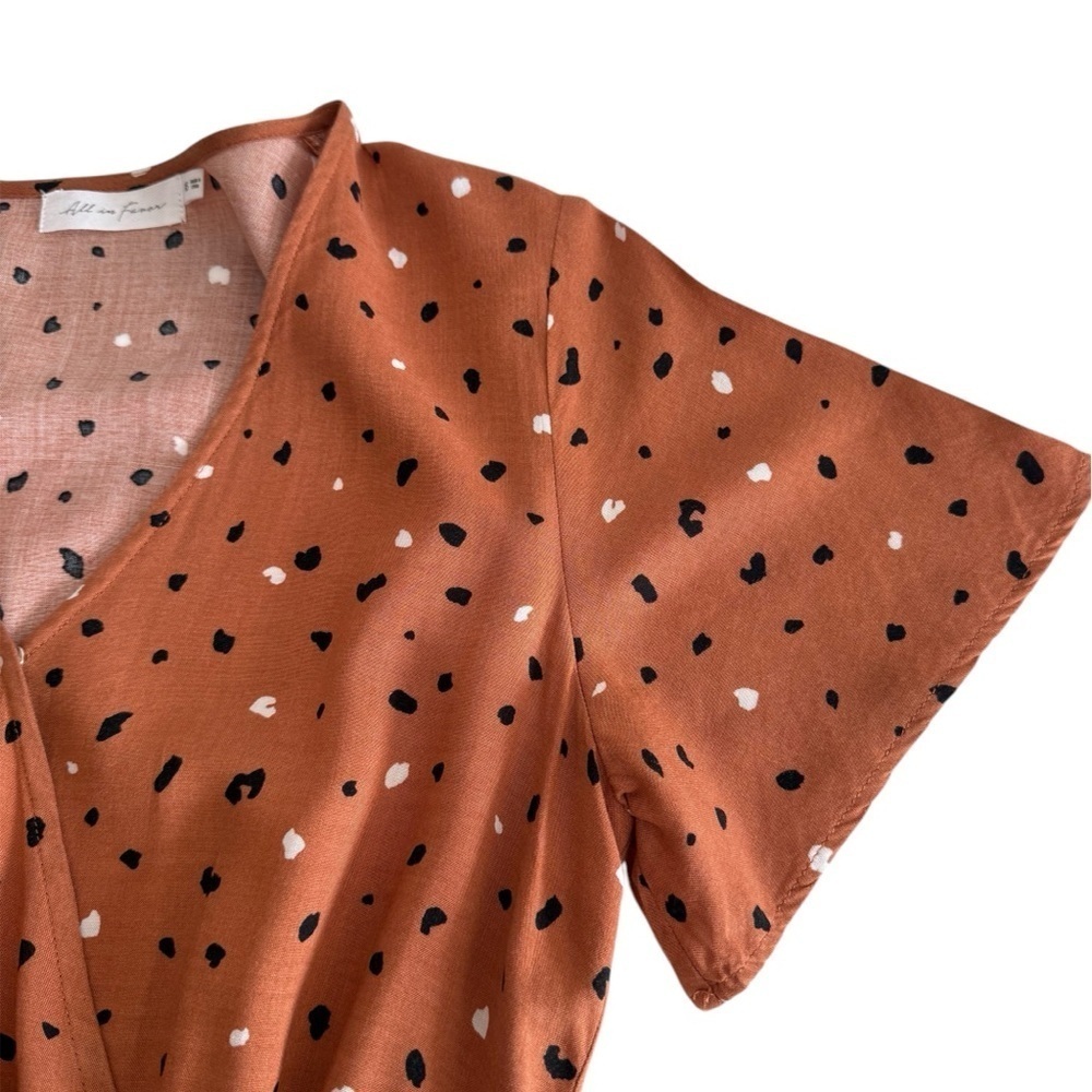 All in Favor Burnt Orange Flutter Sleeve Faux Wrap Sundress - Picture 7 of 9